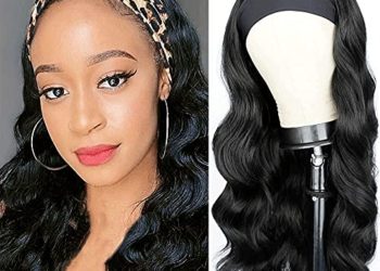RUIBO Body Wave Headband Wigs for Black Women Long Wave Synthetic Hair Wigs Machine Made Headband Wigs Easy Wear Headband Wig for Daily Party Use(22inch, 1b/natural black)