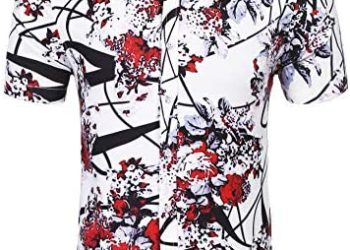 Daupanzees Mens Short Sleeve Fashion Luxury Design Print Dress Shirt
