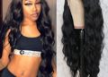 QD-Tizer Black Long Loose Curly Wave Lace Front Wigs with Baby Hair