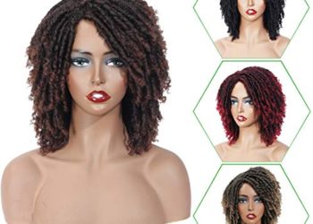 Short Dreadlock Wig for Black Women Afro Curly Twist Wigs Synthetic Heat Resistant Breathable Faux Locs Braids Hair Wigs With Curly Ends Crochet Braided Wigs (1B/30)