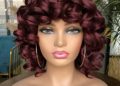 PRETTISEST Curly Afro Short Wigs with Bangs for Black Women Daily Use Fiber 99J Color Kinky Curly Wig