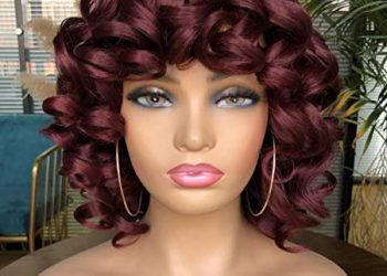 PRETTISEST Curly Afro Short Wigs with Bangs for Black Women Daily Use Fiber 99J Color Kinky Curly Wig