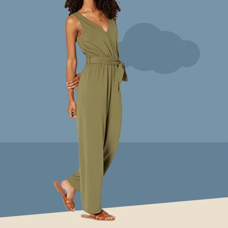 The drop women’s sleeveless wrap-style jumpsuit